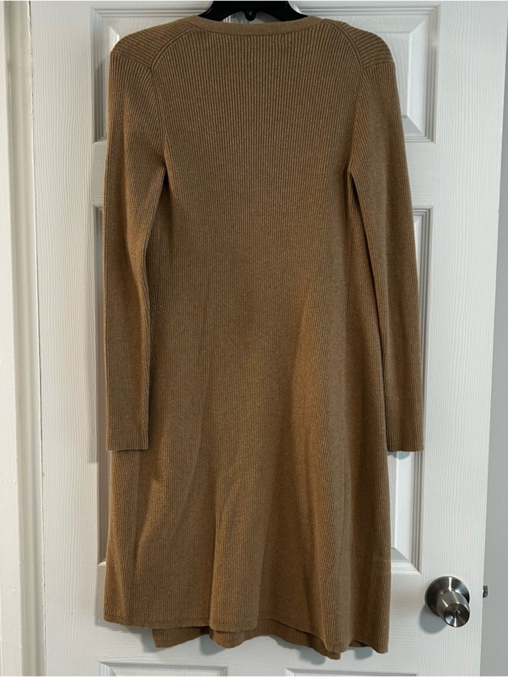 Moda International Long Sleeve Ribbed Tank Dress & Open Cardigan - Camel Brown - Picture 5 of 5